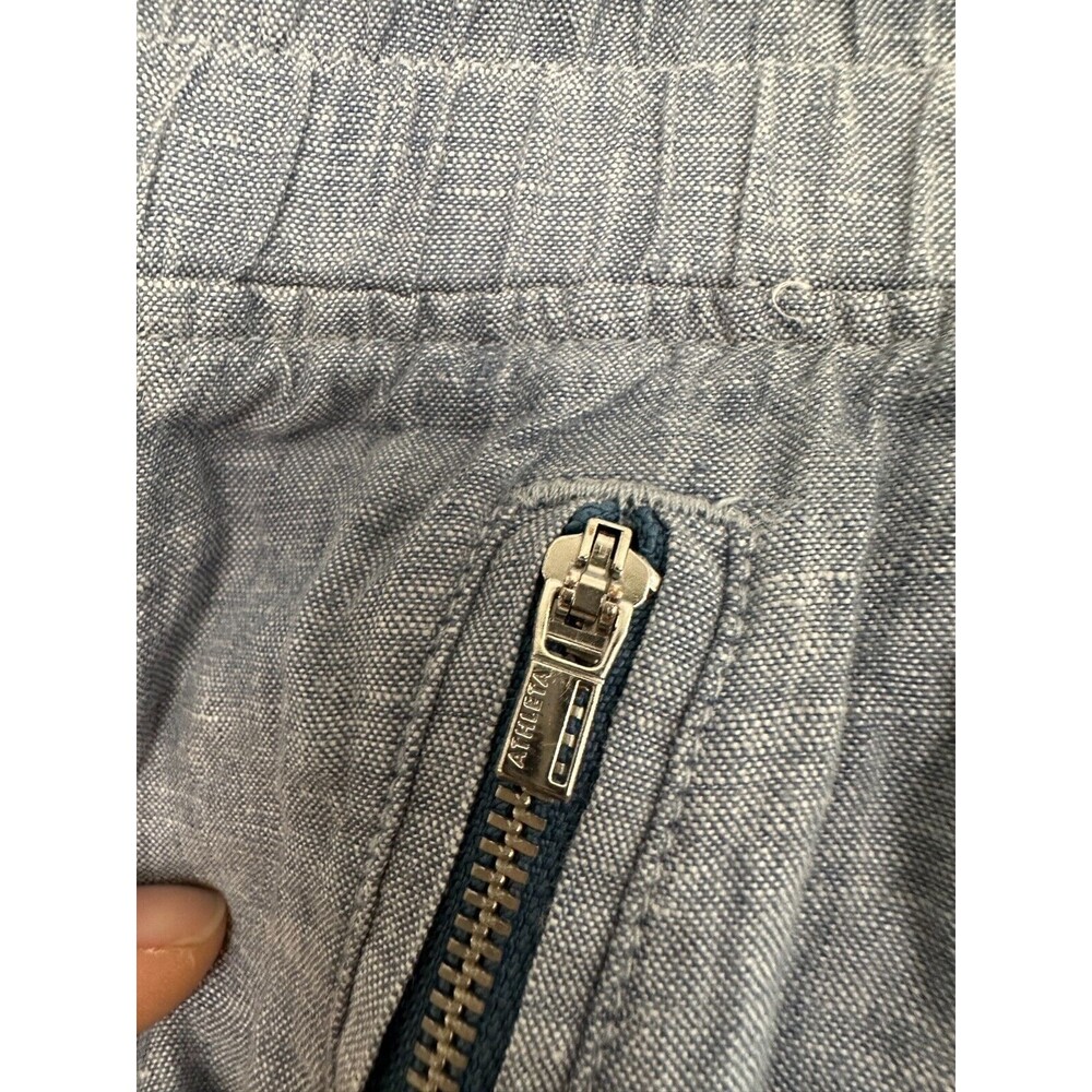 Athleta Cabo Linen Jogger Pants Tapered Drawstring Chambray Blue Women's Size 14 - Picture 3 of 8